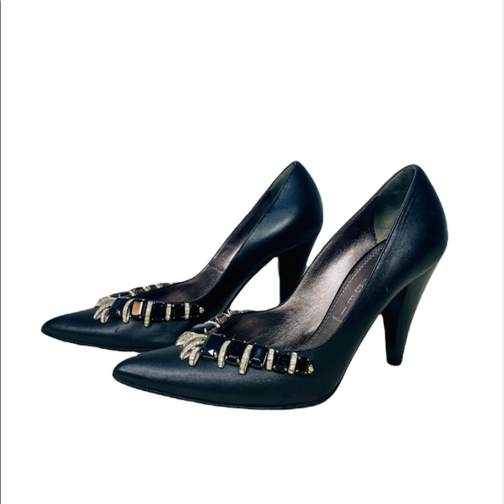 Casadei Jeweled Leather Pointed Toe Pumps